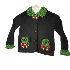 Berek Holiday Christmas Embellished Sweater M Sequins Wreaths‎ Festive Collar L